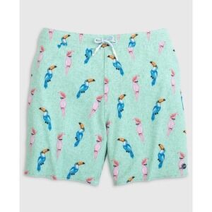 Johnnie-O Half Elastic Surf Board Shorts Birds of Paradise Green Parrot 2XL